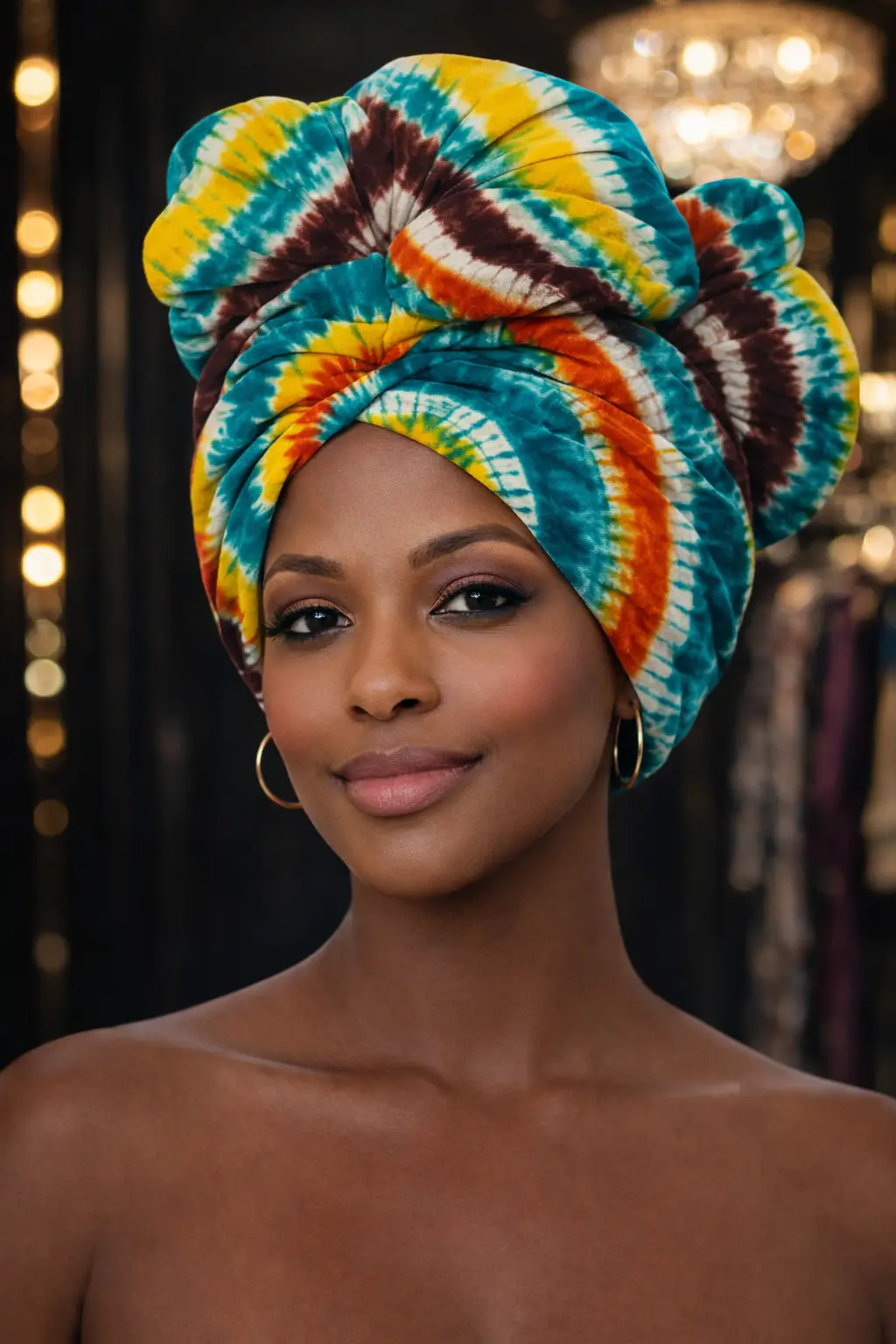 Teal and Yellow Sunburst Tie-Dye Head Wrap 1 Teal and Yellow Sunburst Tie-Dye Head Wrap