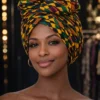 85 Green and Gold Kente Print Headwrap