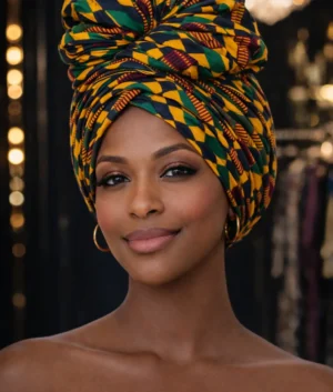 Green and Gold Kente Print Headwrap