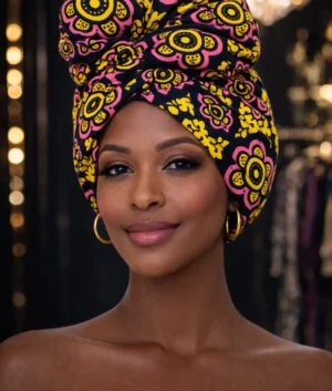 Black and Pink Floral Ankara Print Headwrap