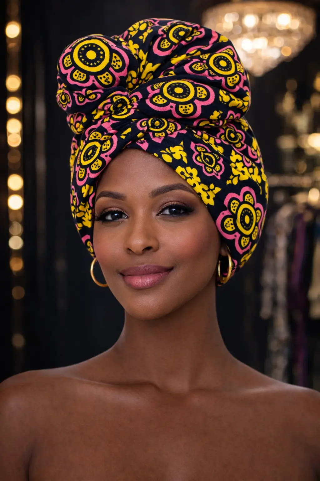 Black and Pink Floral Ankara Print Headwrap 1 Black and Pink Floral Ankara Print Headwrap