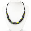 Item 323 Handmade African Wood Bead Necklace – Black, Green, and Yellow Seed Bead Tribal Jewelry