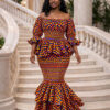 Jo 5 African Print Mermaid Maxi Dress – Orange and Blue Smocked Ankara Gown with Ruffle Detail