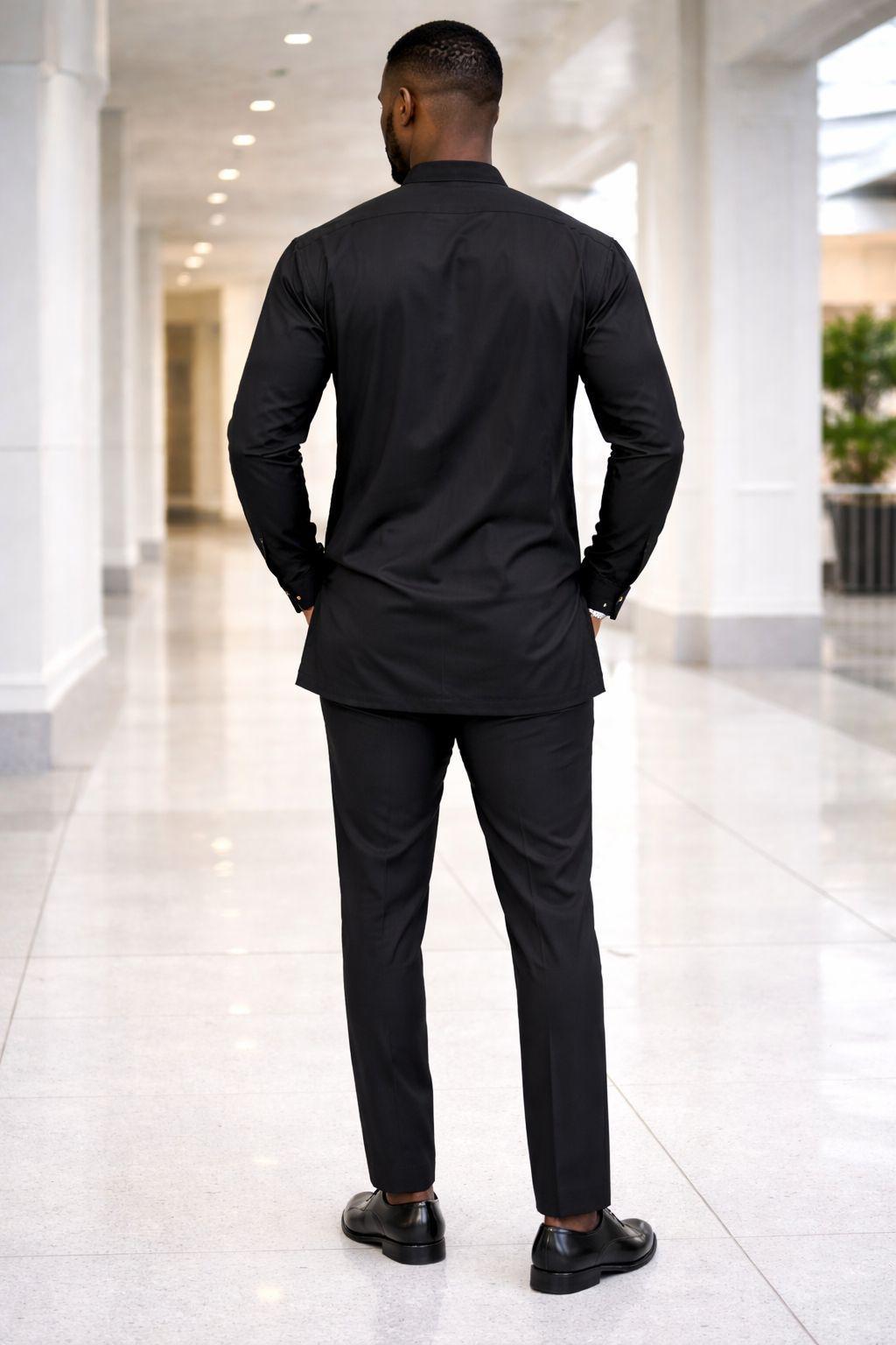 Men’s Black African Embroidered Tunic and Trouser Set – Two-Piece Traditional Kaftan 2 Men’s Black African Embroidered Tunic and Trouser Set