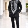 Men’s Black African Embroidered Tunic and Trouser Set Men’s Black African Embroidered Tunic and Trouser Set