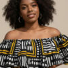 African Print Ruffle Crop Top – Black and Yellow Mudcloth Pattern Ankara Blouse African Print Ruffle Crop Top – Black and Yellow Mudcloth Pattern Ankara Blouse