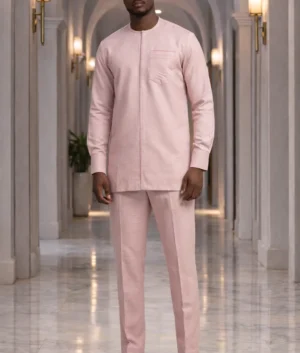 Men's Blush Pink Kaftan Suit Two-Piece Set