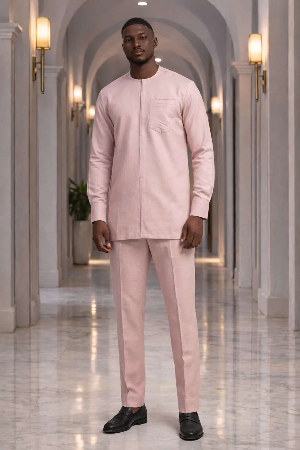 Men's Blush Pink Kaftan Suit Two-Piece Set