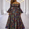 Multicolor Ankara Bell Sleeve Maxi Dress Multicolor Ankara Bell Sleeve Maxi Dress