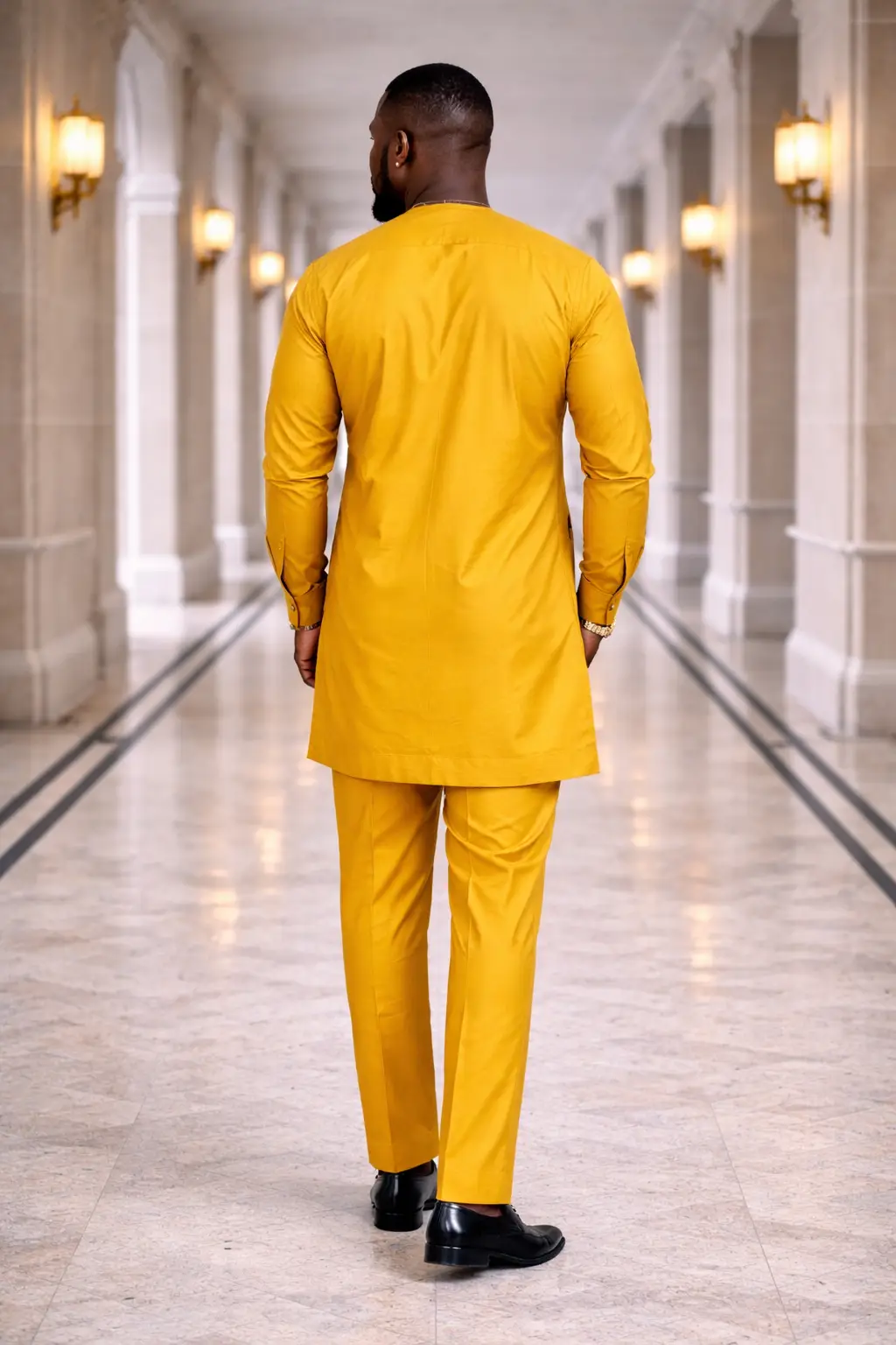 Men's Yellow Ankara Patch Senator Suit - 2 Piece 2 Men's Yellow Ankara Patch Senator Suit - 2 Piece - Image 2