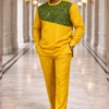 Men's Yellow Ankara Patch Senator Suit - 2 Piece Yellow Ankara Patch Senator Suit