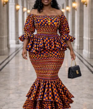 Orange and Blue Checkered Mermaid Set