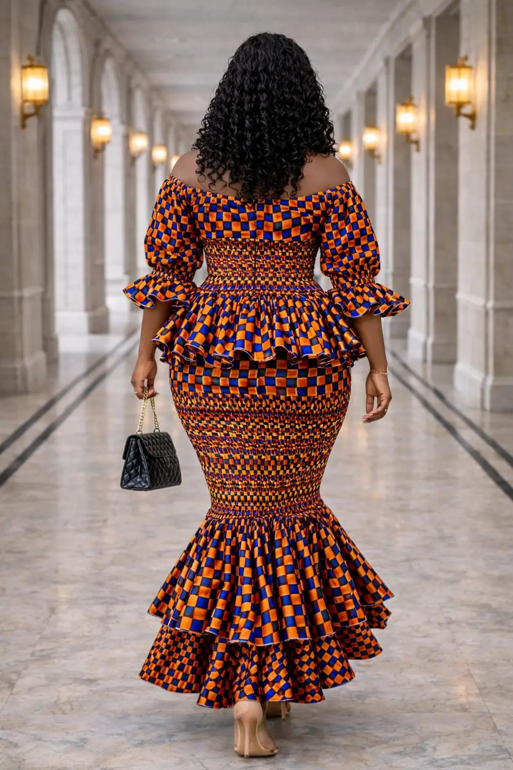 Orange and Blue Checkered Mermaid Set - Ankara 2 Orange and Blue Checkered Mermaid Set - Ankara - Image 2