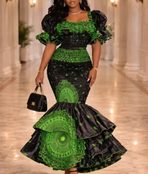 Black and Green Smocked Mermaid Dress