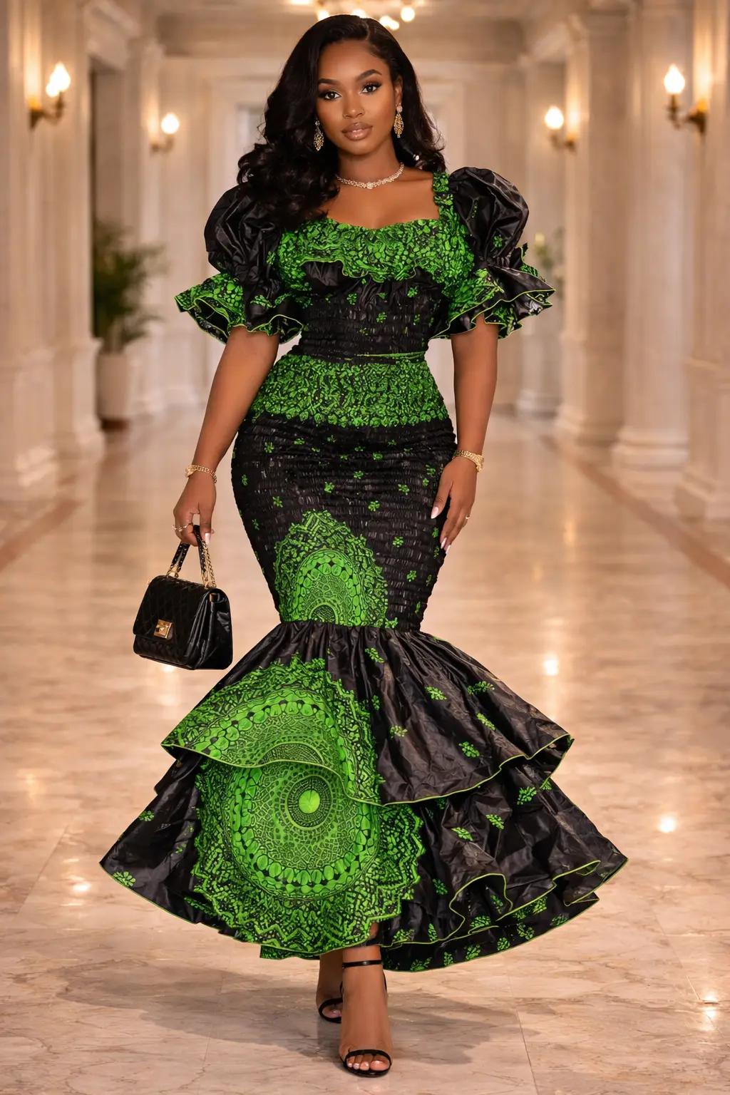 Black and Green Smocked Mermaid Dress
