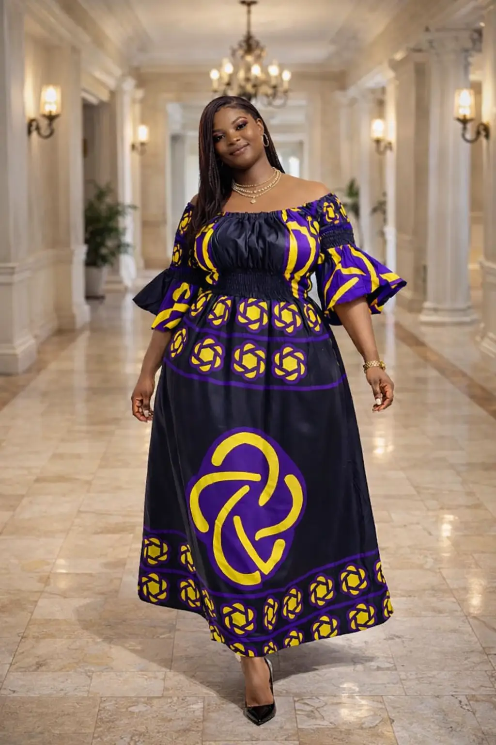 Multi-Color Abstract Print Maxi Dress - Cotton 1 ulti-Color Abstract Print Maxi Dress