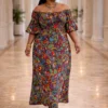 141 Multi-Color Abstract Print Maxi Dress - Cotton Gown