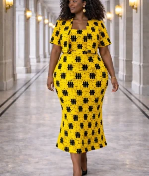 Yellow Ankara Midi Dress and Bolero Set