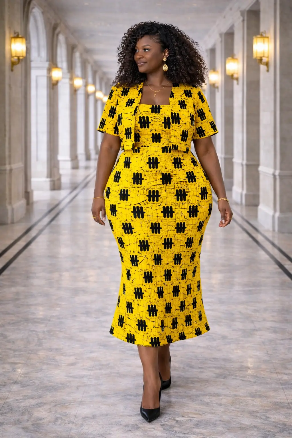 Yellow Ankara Midi Dress & Bolero Set 1 Yellow Ankara Midi Dress and Bolero Set