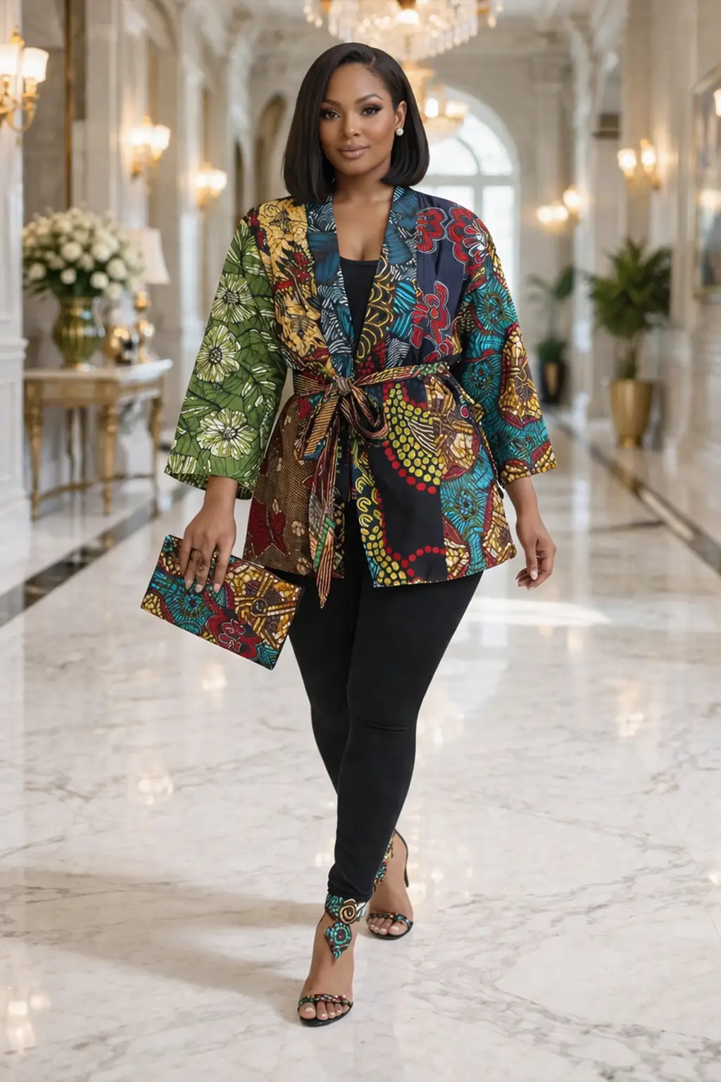 Multi-Color Ankara Wrap Kimono Jacket - African Top 3 Multi-Color Ankara Wrap Kimono Jacket - African Top - Image 3