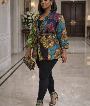 Multi-Color Ankara Wrap Kimono Jacket - African Top