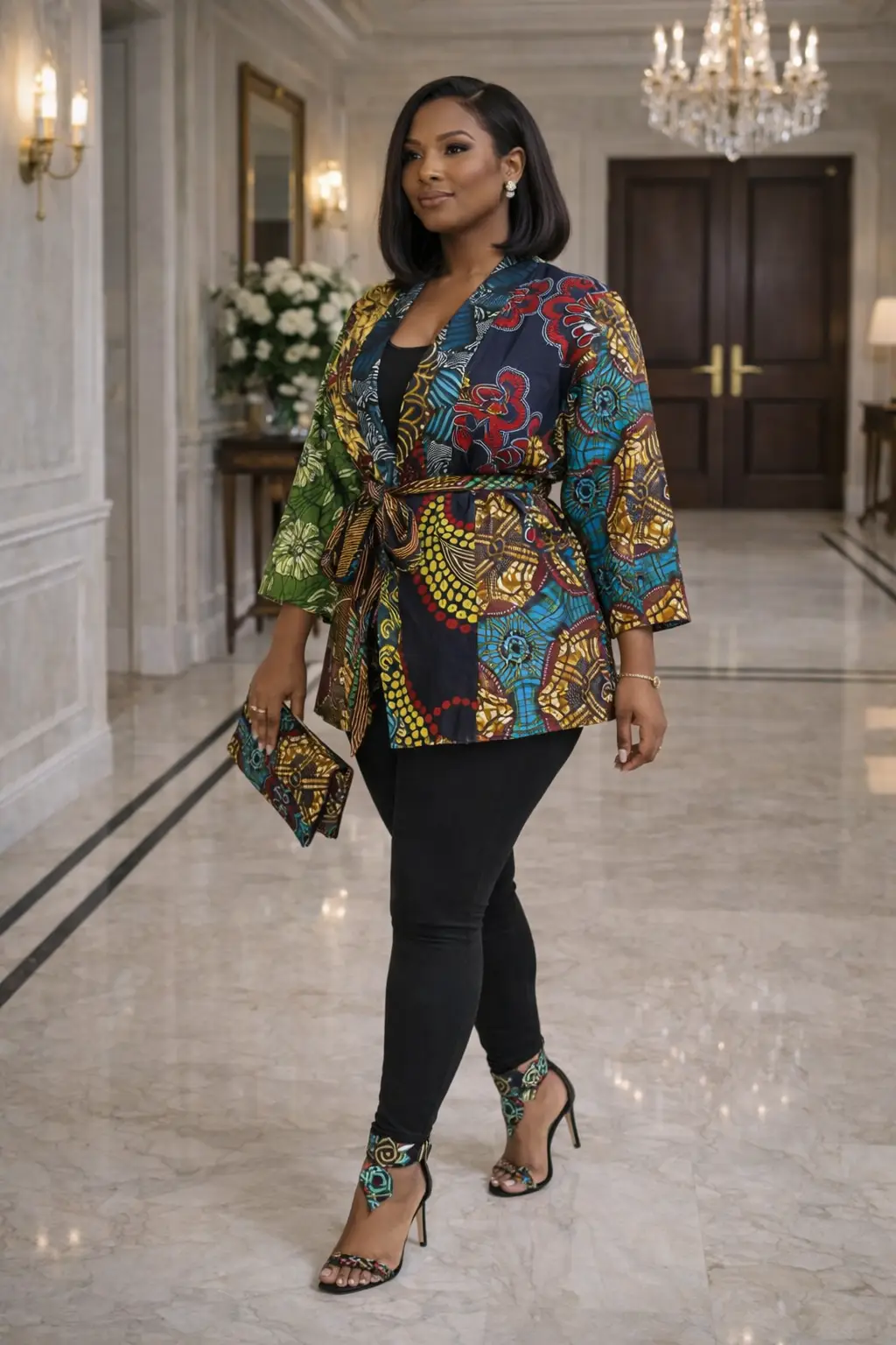 Multi-Color Ankara Wrap Kimono Jacket - African Top 1 Multi-Color Ankara Wrap Kimono Jacket - African Top