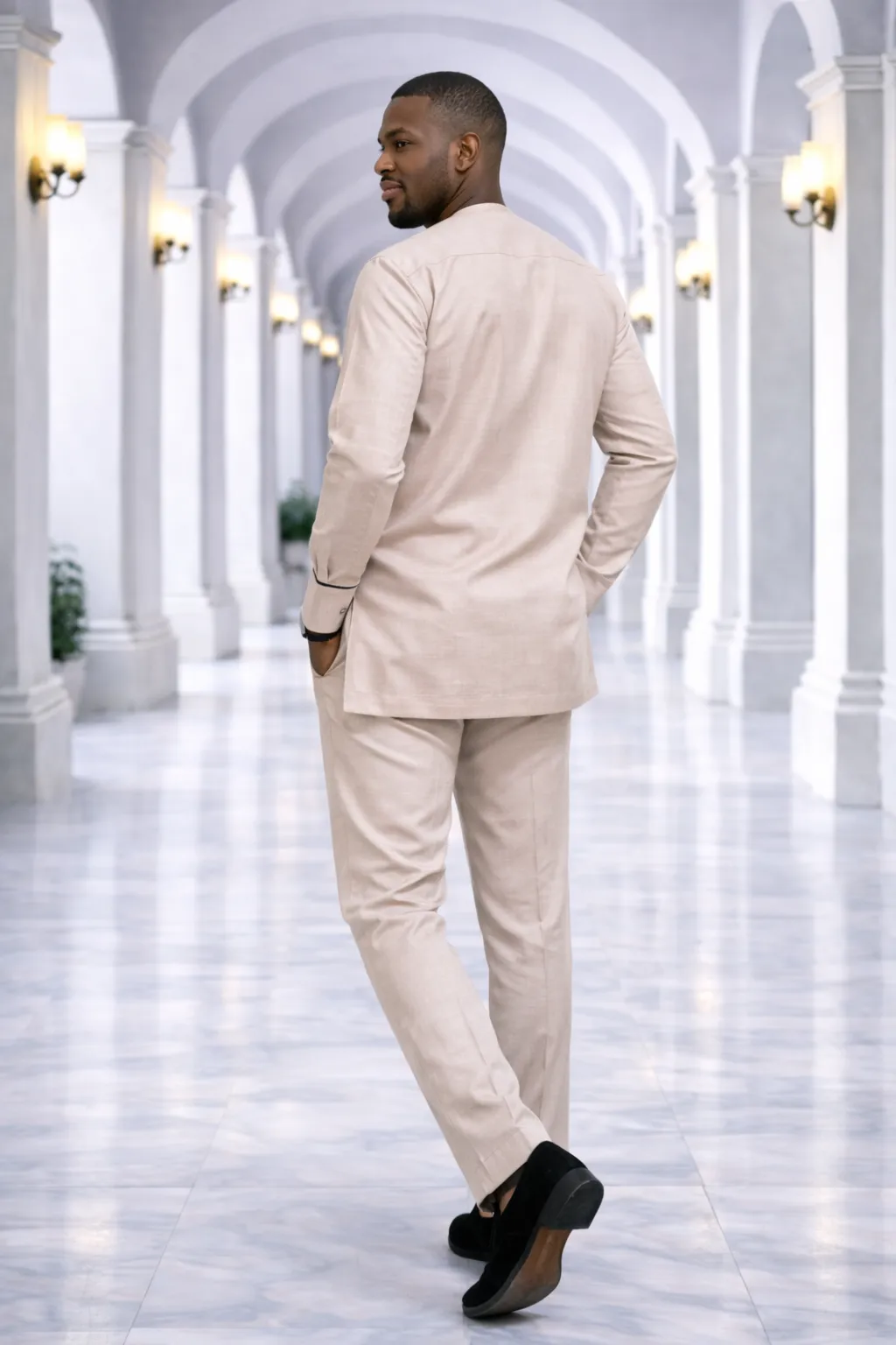 Men’s Beige Senator Suit with Black Linear Detail 2 Men’s Beige Senator Suit with Black Linear Detail - Image 2