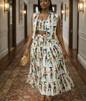 White African Print 3-Piece Skirt Set