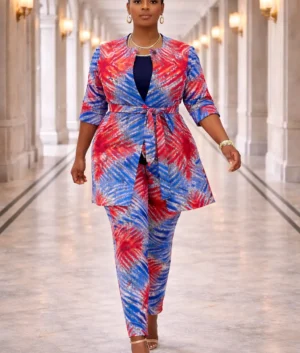 Blue and Red Adire Pant Set
