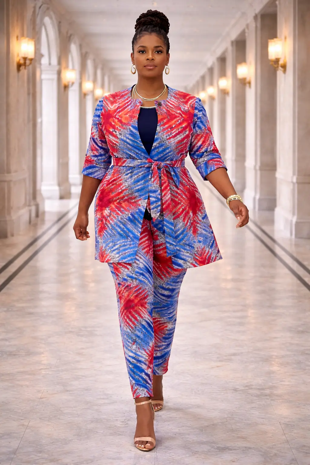 Blue and Red Adire Pant Set