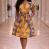 163 Yellow Ankara Print Flare Dress