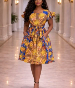 Yellow Ankara Print Flare Dress