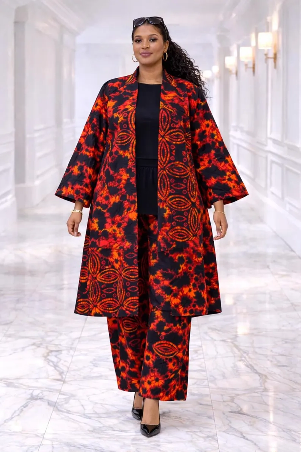 Red Kimono Print and Wide-Leg Pant Set 3 Red Kimono Print and Wide-Leg Pant Set - Image 3