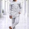 Men's Light Gray Kaftan Suit with Black Accents Men's Light Gray Kaftan Suit with Black Accents