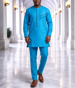 Men’s Sky Blue Kaftan Suit with
