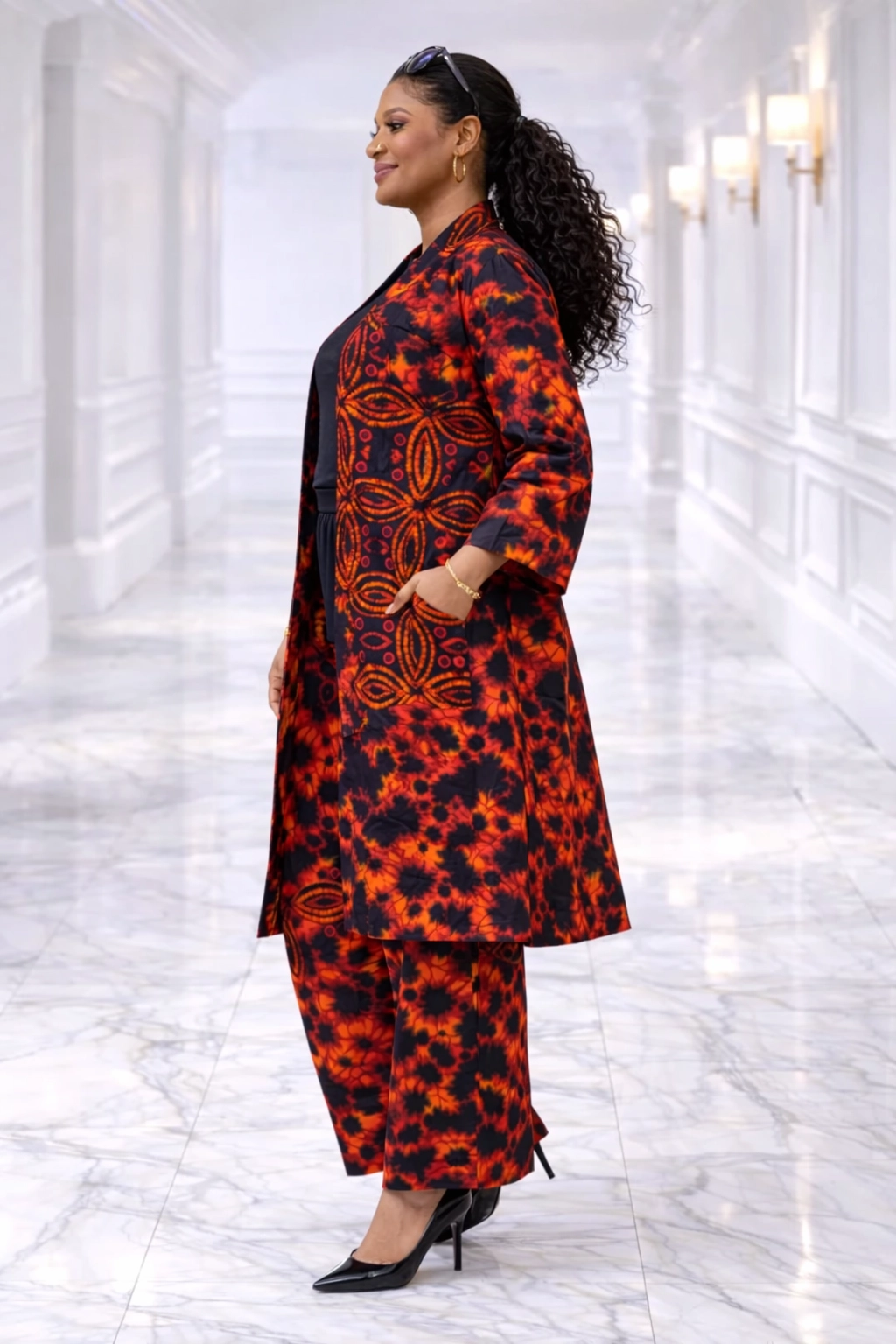 Red Kimono Print and Wide-Leg Pant Set 2 Red Kimono Print and Wide-Leg Pant Set - Image 2