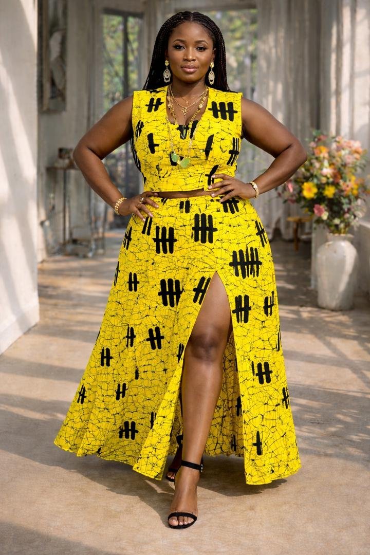 Yellow Batik Crop Top and High-Slit Maxi Skirt Set 1 Yellow Batik Crop Top and High-Slit Maxi Skirt Set