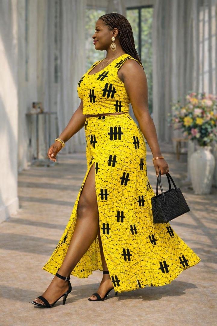 Yellow Batik Crop Top and High-Slit Maxi Skirt Set 2 Yellow Batik Crop Top and High-Slit Maxi Skirt Set - Image 2