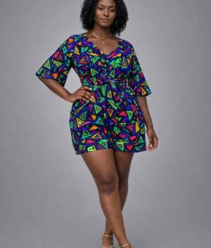 ​Women's Colorful Geometric Wrap Top and Shorts Set
