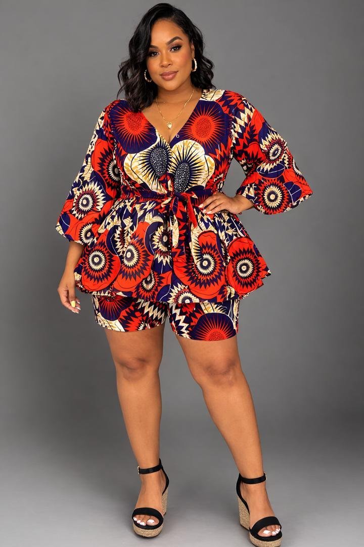 African Print Wrap Top and High-Waisted Shorts Set 1 African Print Wrap Top and High-Waisted Shorts Set