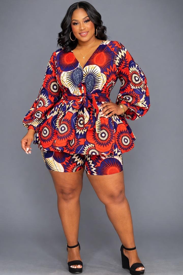 African Print Wrap Top and High-Waisted Shorts Set 3 African Print Wrap Top and High-Waisted Shorts Set - Image 3
