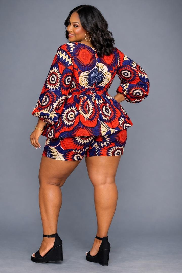 African Print Wrap Top and High-Waisted Shorts Set 4 African Print Wrap Top and High-Waisted Shorts Set - Image 4