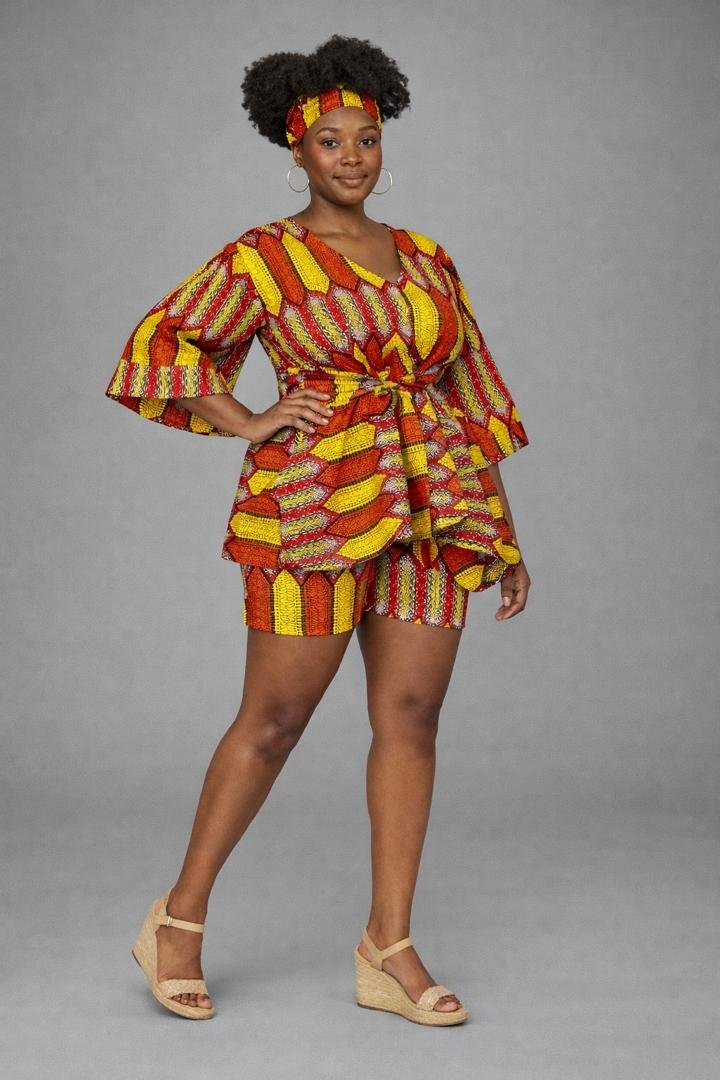 African Print Wrap Top and High-Waist Shorts Set 1 African Print Wrap Top and High-Waist Shorts Set