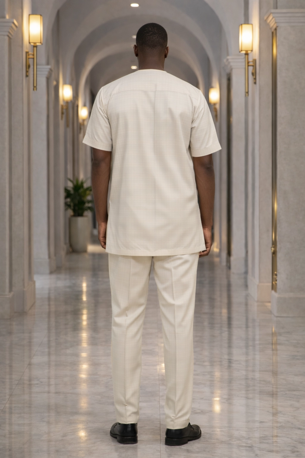 Men's Off-White Kaftan Suit with Blue Accents 2 Men's Off-White Kaftan Suit with Blue Accents - Image 2