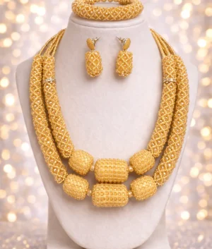 Luxury African Gold Beaded Jewelry Set