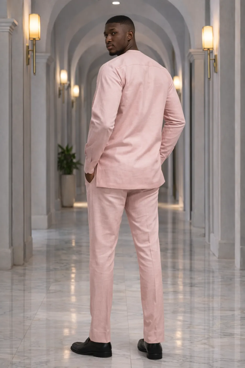 Men's Blush Pink Kaftan Suit Two-Piece Set 2 Men's Blush Pink Kaftan Suit Two-Piece Set - Image 2