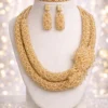 92 African Gold Mesh Necklace Jewelry Set