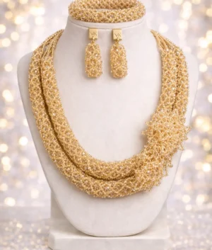 African Gold Mesh Necklace Jewelry Set