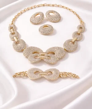 Gold Crystal Link Necklace Jewelry Set
