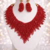 Red Beaded Fringe Statement Necklace Set Red Beaded Fringe Statement Necklace Set